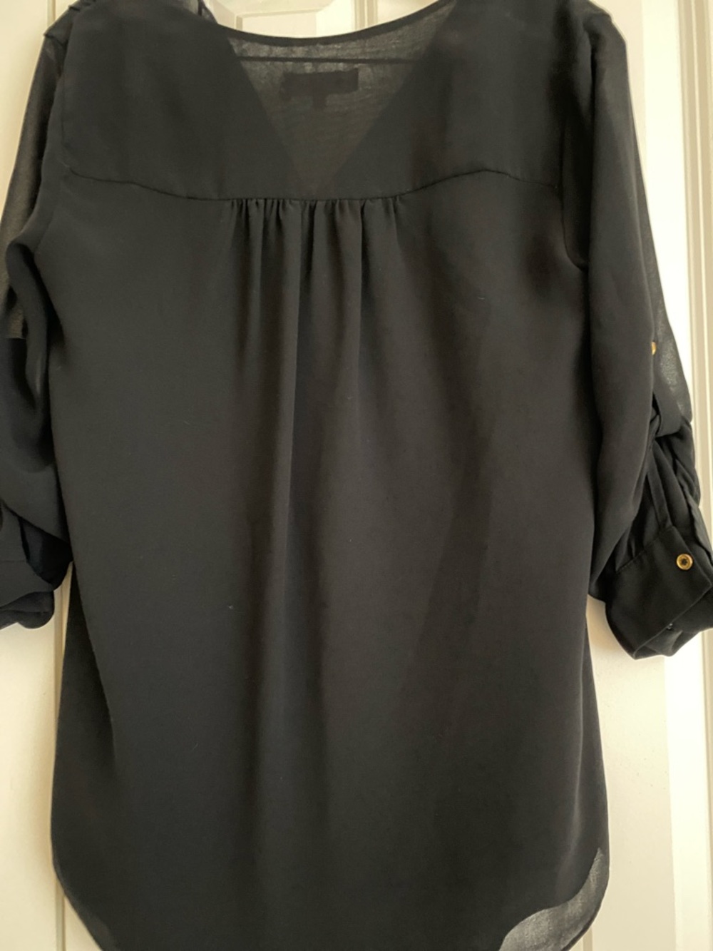 Calvin Klein Black Sheer Roll-Tab Blouse - Picture 6 of 7
